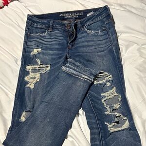 American Eagle Outfitters Women's Ripped Dark Blue Skinny Jeans